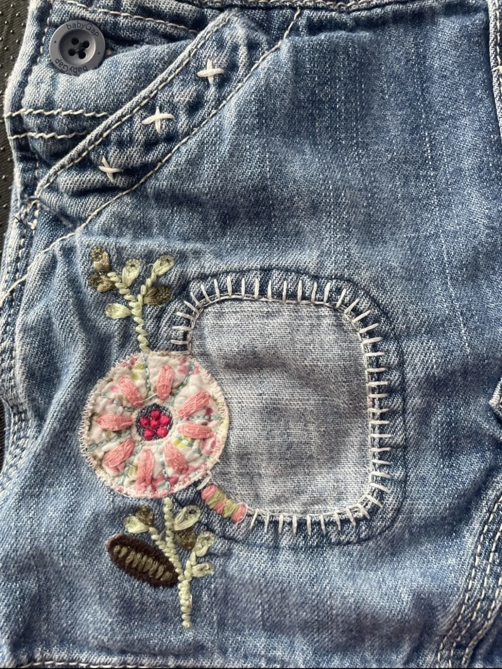 GAP Denim Embroidered Girls' Overall Dress - Blue